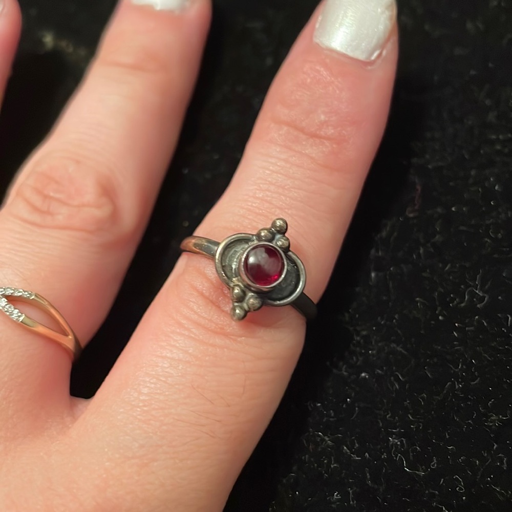 Antique Garnet On Sterling Silver Band